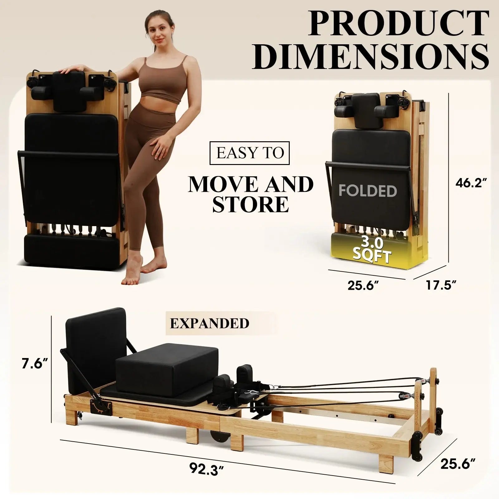 Pilates Reformer Machine, Wood Pilates Machine Bed Yoga Exercise Strength Training Equipment for Home Workout