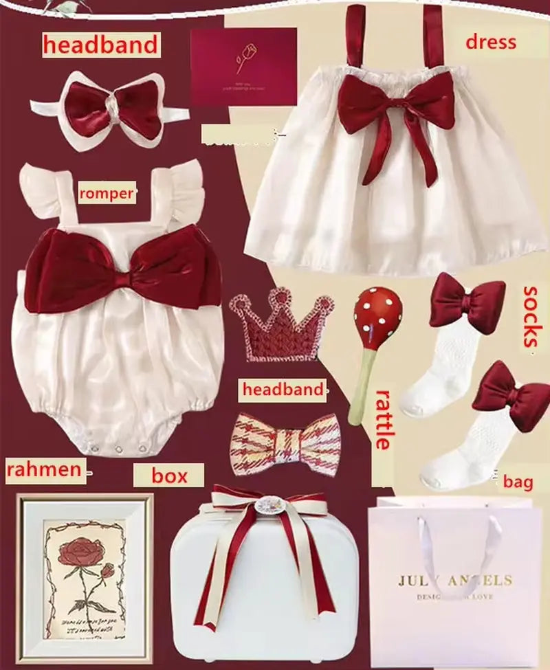 Newborn Baby Girl Festival Gift Gift Box Set Romper Sock Rattle Cute Babies Shower Clothing Set