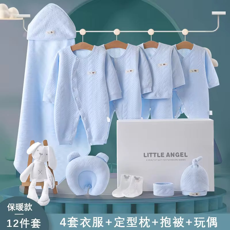 Spring Latest Design 100% Cotton Newborn Gift Box Clothes 12Pcs Soft Infant Baby Clothing Set for 0-12 Months