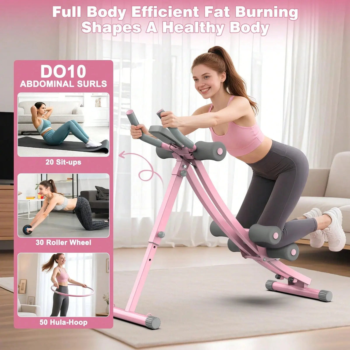 GIKPAL Ab Workout Equipment, Ab Machine for Home Gym, Height Adjustable Ab Trainer, Foldable Fitness Equipment, Abdominal Trainers Ab Workout Machine
