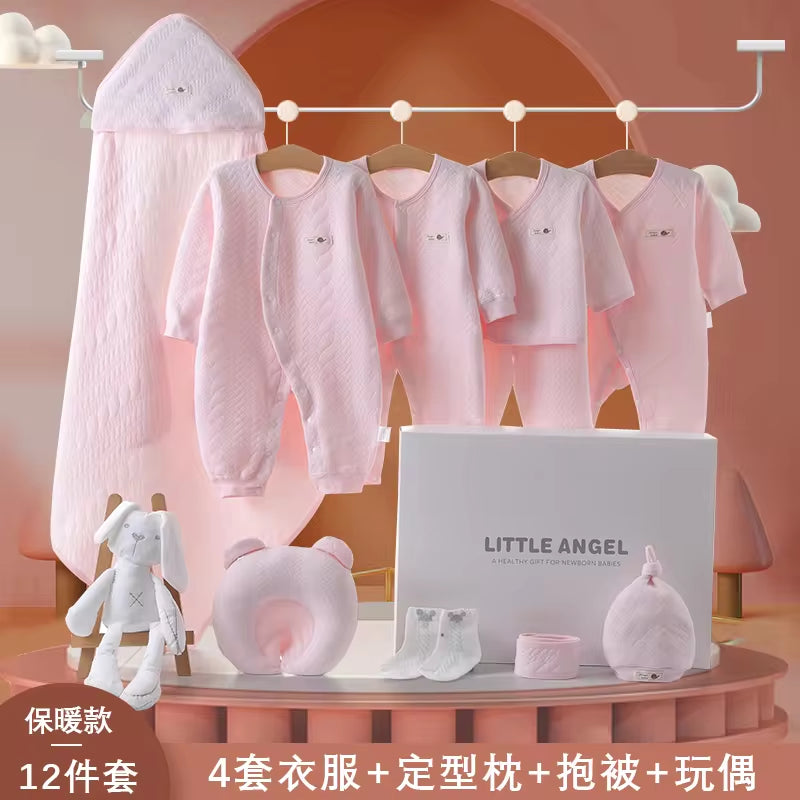 Spring Latest Design 100% Cotton Newborn Gift Box Clothes 12Pcs Soft Infant Baby Clothing Set for 0-12 Months