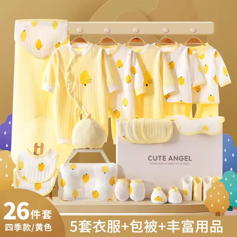 Spring Babies Gift Box 100% Cotton Clothing Sets 24Pcs 26Pcs Pink Green Yellow New Born Baby Clothes Gift Set