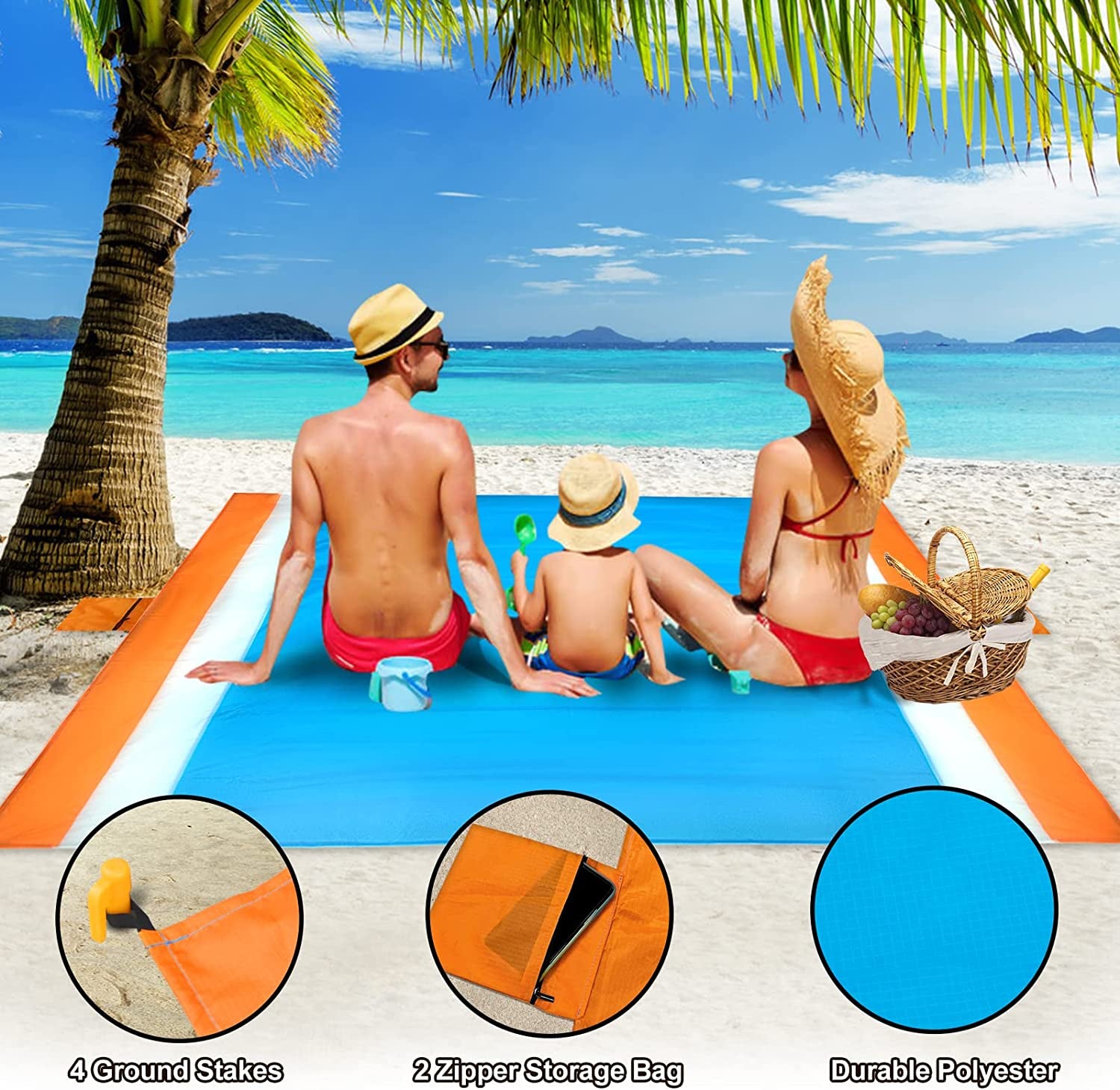 Beach Blanket Waterproof Sandproof, 78"X83" Oversized Portable Beach Mat Sand Free Waterproof, Lightweight Picnic Blanket for 4-7 Adults, Outdoor Beach Accessorise for Travel Camping Essentials