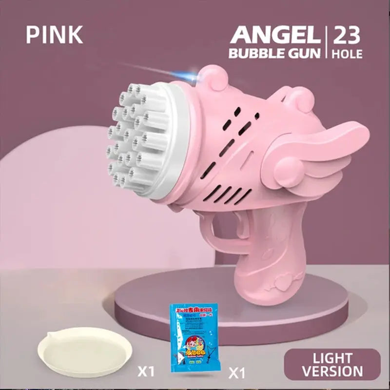 Angel Bubble Gun Rocket 23 Holes Bubbles Machine Gun Shape Automatic Blower with Bubble Liquid Toy for Kid Bubble Machine Gift