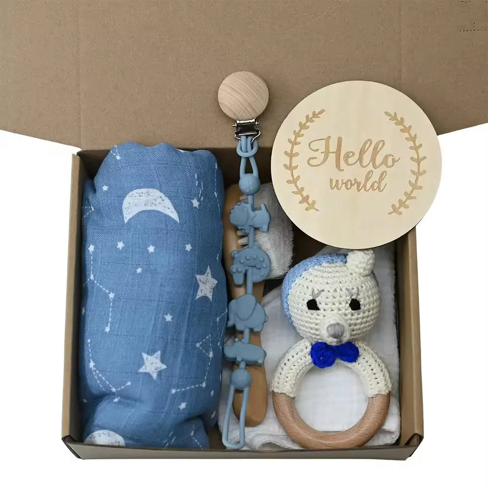 Organic Bamboo Cotton Baby Muslin Swaddle Blanket Set Customized Design Newborn Shower Gift Box