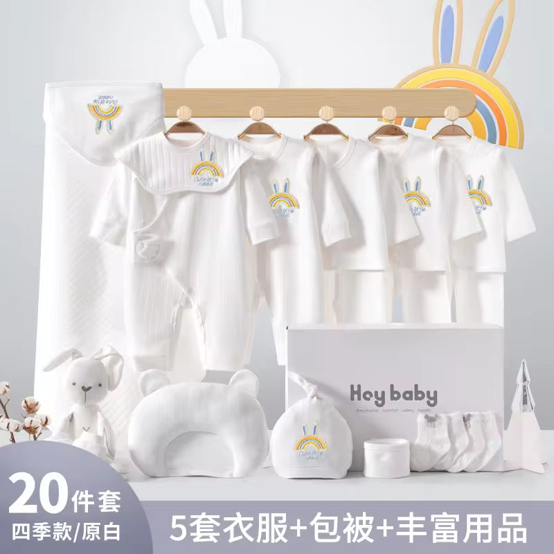 Four Seasons Style 15~20PCS New Born Baby Clothing Set Pure Cotton White Baby Rompers Baby Clothes Newborn Set Gift Box